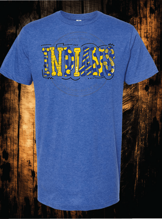 BLUE/GOLD BUBBLE FONT INDIANS-ss BP11BL DTF