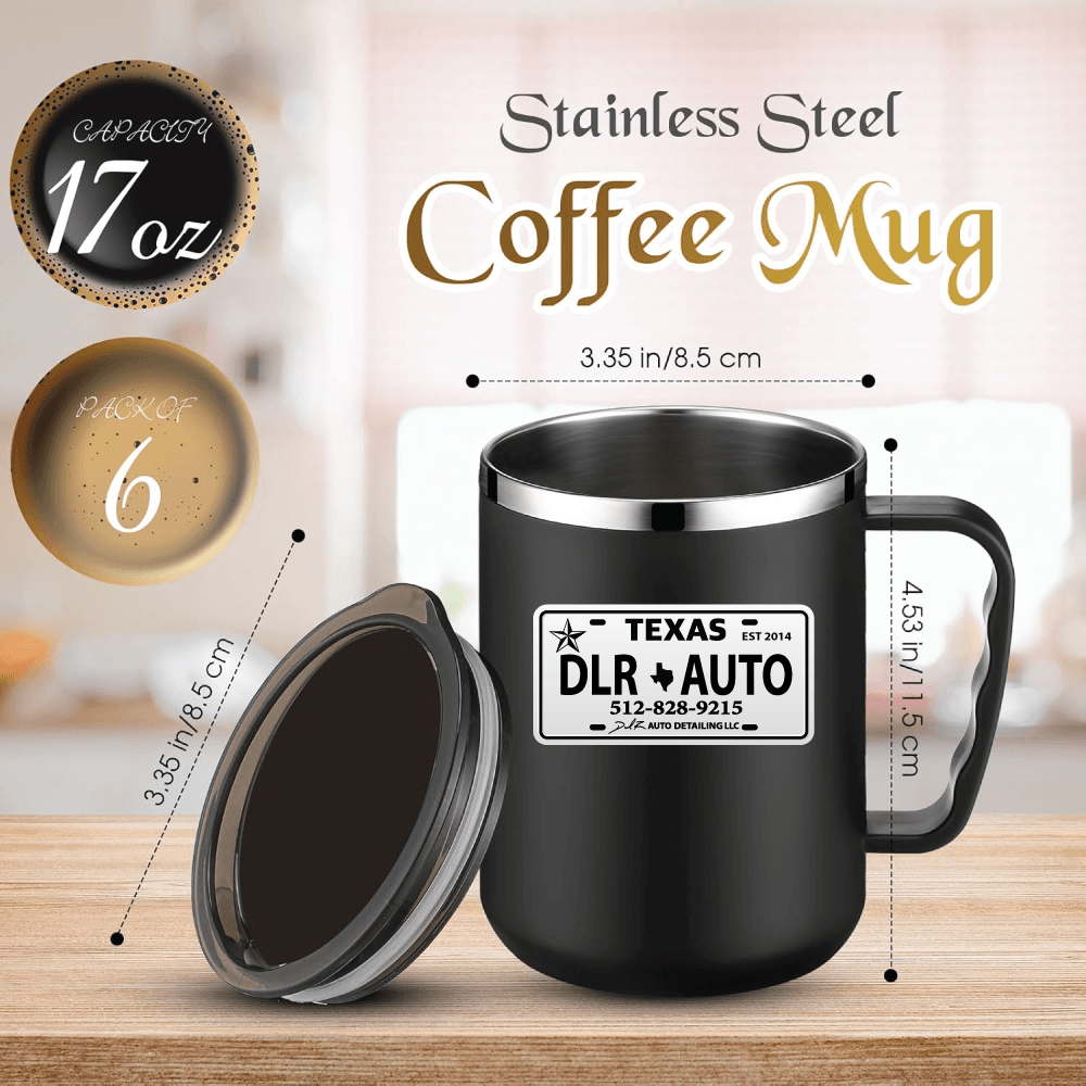 6 Pack Coffee Mug with Handle and Lid 17 oz Coffee Travel Mug Stainless Steel Insulated(Black