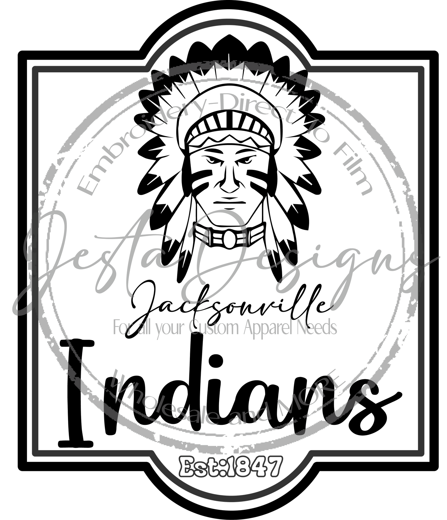 Jacksonville Indians Black Silhouette -ss I136DTF